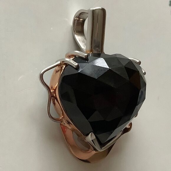 STERLING SILVER 925 GOLD PLATED DETAILS BLACK ONYX RARE HAND MADE LARGE PENDANT‌ - Picture 2 of 8